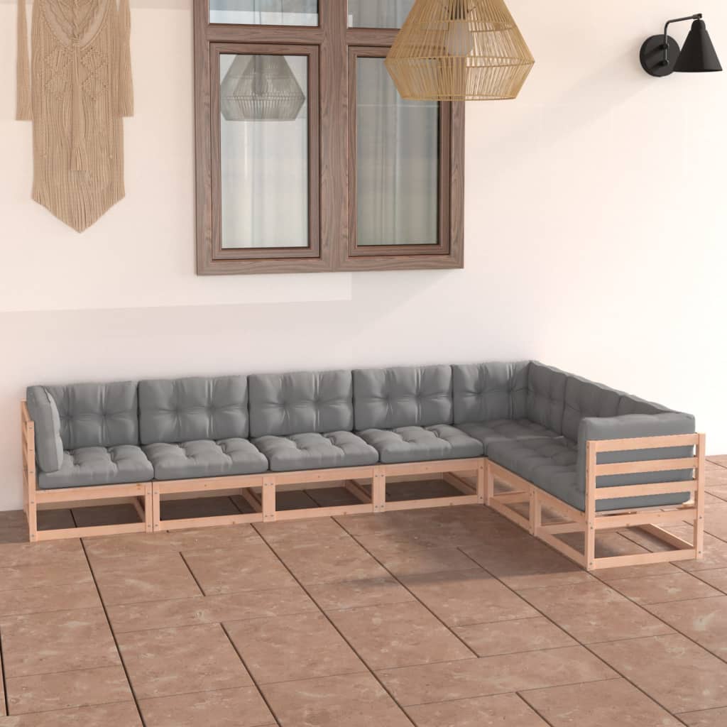 Set Divani da Giardino 7 pz con Cuscini Legno Massello di Pino - homemem39