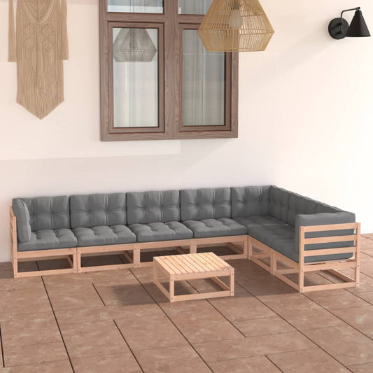 Set Divani da Giardino 8 pz con Cuscini Legno Massello di Pino - homemem39