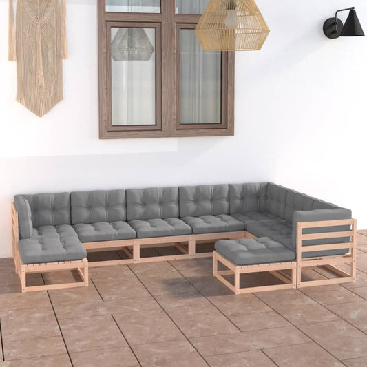 Set Divani da Giardino 9 pz con Cuscini Legno Massello di Pino - homemem39