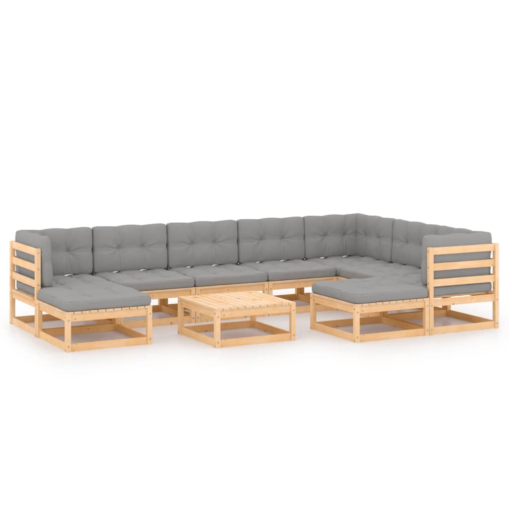 Set Divani da Giardino 10 pz con Cuscini Legno Massello di Pino - homemem39