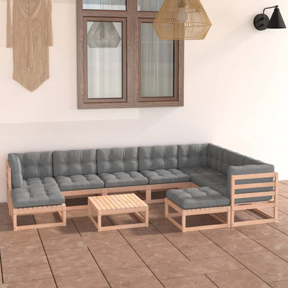 Set Divani da Giardino 10 pz con Cuscini Legno Massello di Pino - homemem39