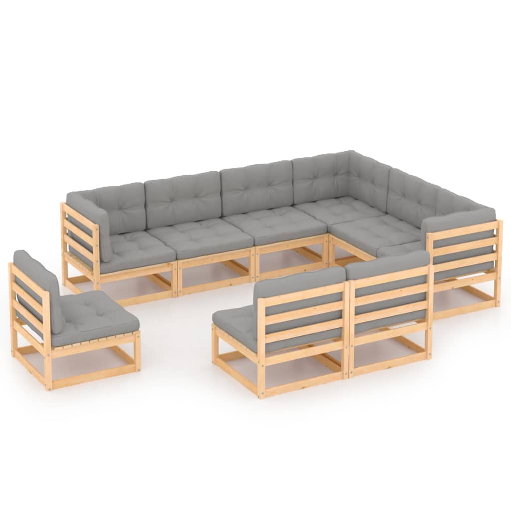 Set Divani da Giardino 9 pz con Cuscini Legno Massello di Pino - homemem39