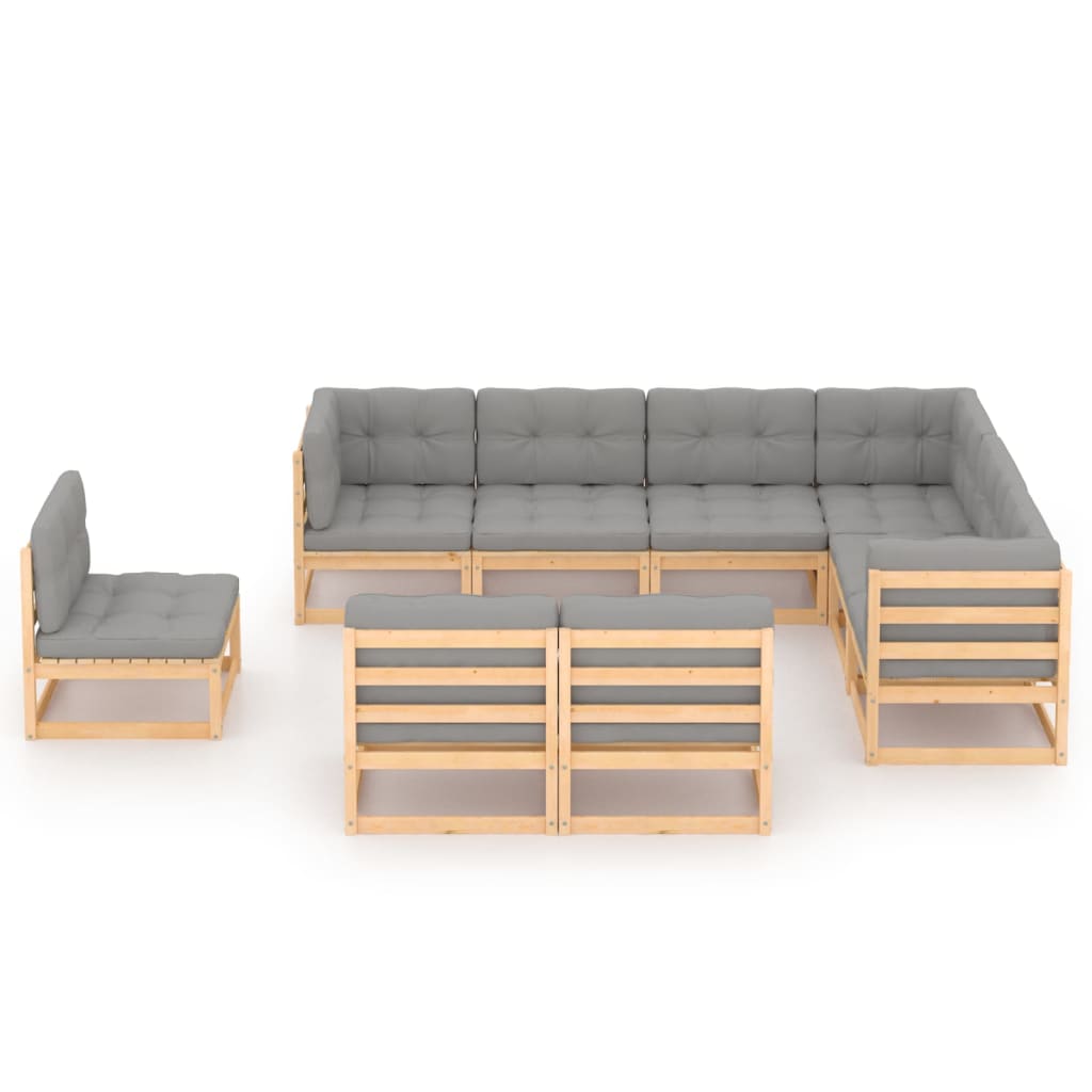 Set Divani da Giardino 9 pz con Cuscini Legno Massello di Pino - homemem39