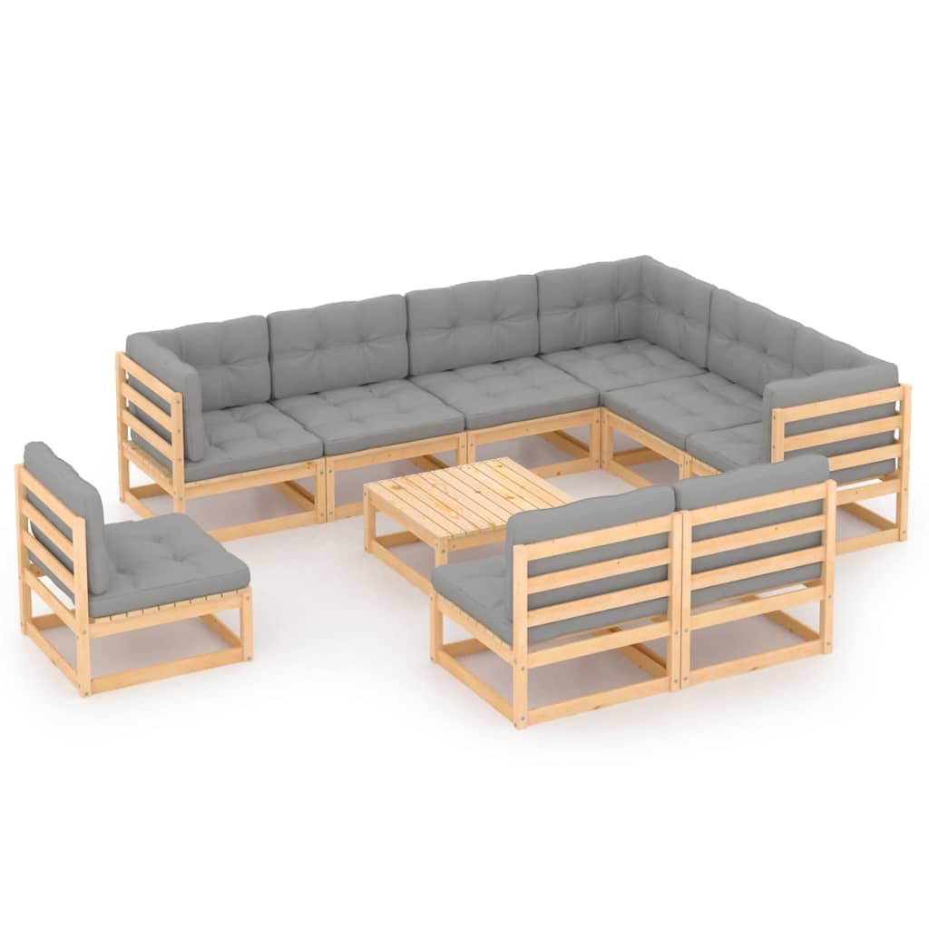 Set Divani da Giardino 10 pz con Cuscini Legno Massello di Pino - homemem39