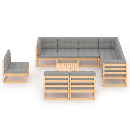 Set Divani da Giardino 10 pz con Cuscini Legno Massello di Pino - homemem39