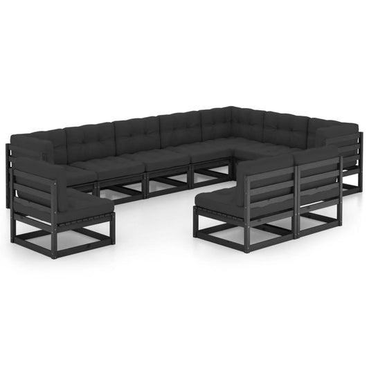 Set Divani da Giardino 10 pz con Cuscini Massello di Pino Nero - homemem39