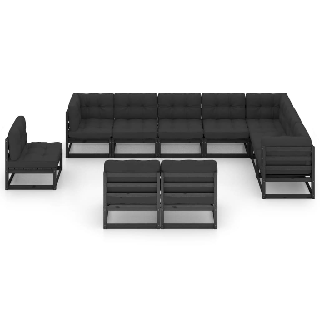 Set Divani da Giardino 10 pz con Cuscini Massello di Pino Nero - homemem39