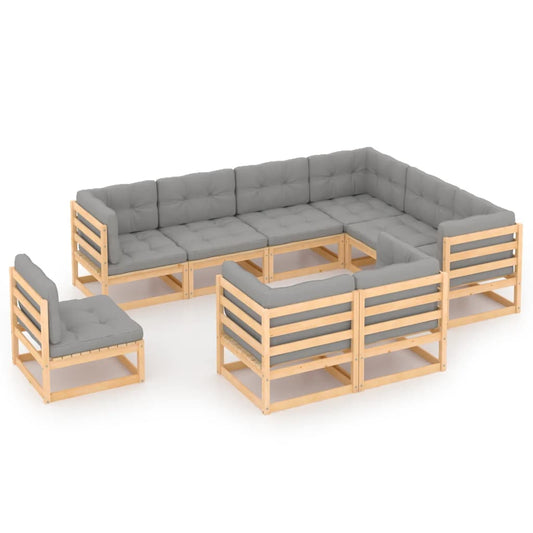 Set Divani da Giardino 9 pz con Cuscini Legno Massello di Pino - homemem39