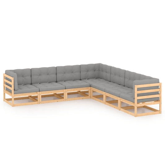 Set Divani da Giardino 7 pz con Cuscini Legno Massello di Pino - homemem39