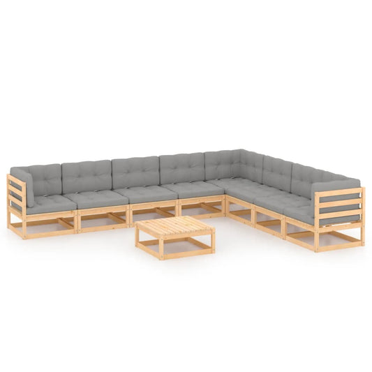 Set Divani da Giardino 9 pz con Cuscini Legno Massello di Pino - homemem39