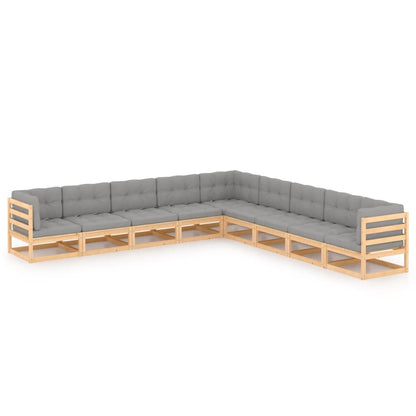 Set Divani da Giardino 9 pz con Cuscini Legno Massello di Pino - homemem39