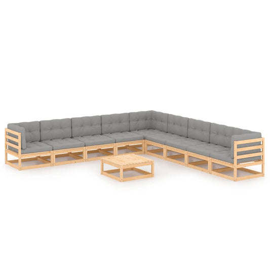 Set Divani da Giardino 10 pz con Cuscini Legno Massello di Pino - homemem39