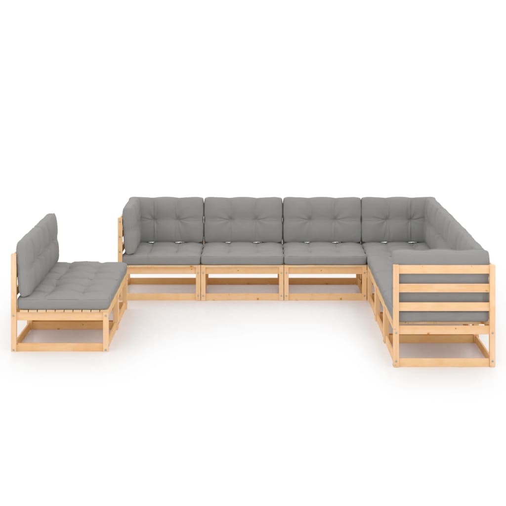 Set Divani da Giardino 9 pz con Cuscini Legno Massello di Pino - homemem39