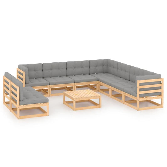 Set Divani da Giardino 10 pz con Cuscini Legno Massello di Pino - homemem39