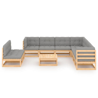 Set Divani da Giardino 10 pz con Cuscini Legno Massello di Pino - homemem39