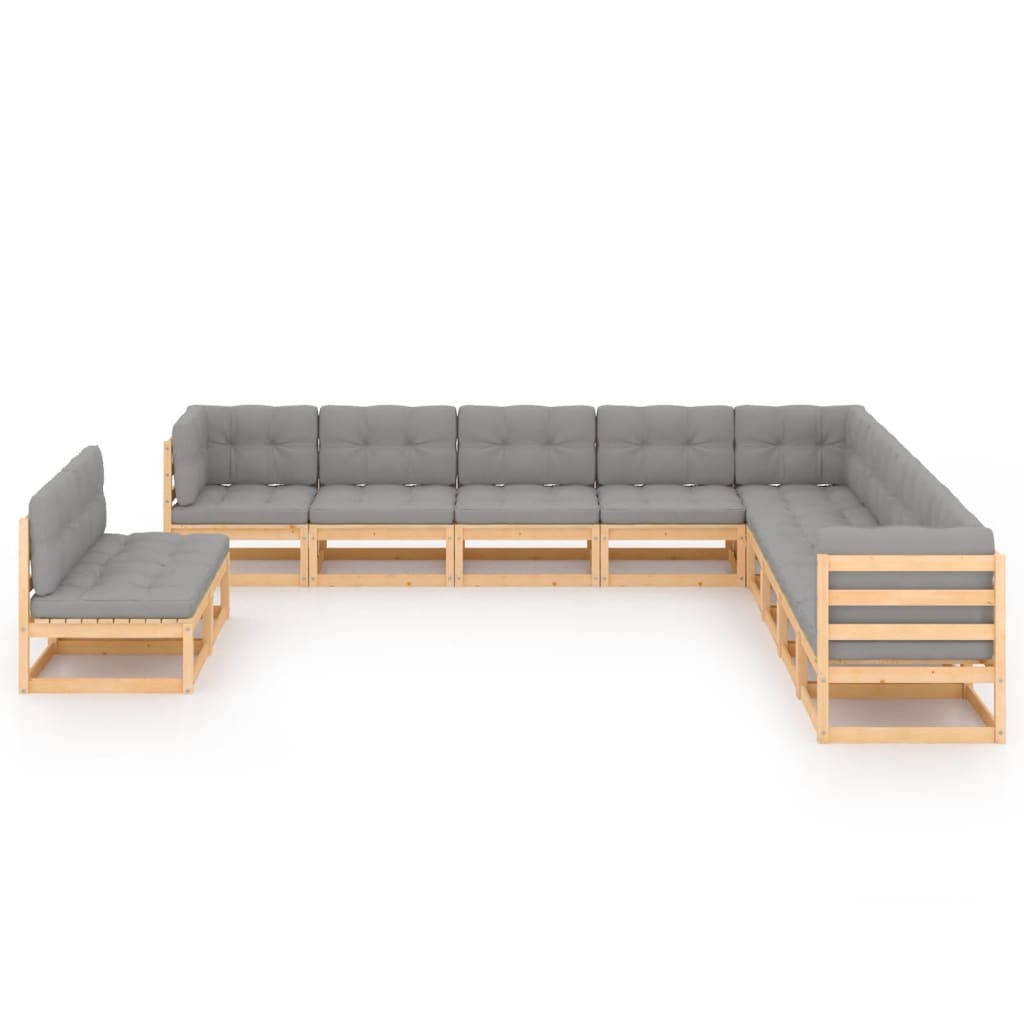 Set Divani da Giardino 11 pz con Cuscini Legno Massello di Pino - homemem39