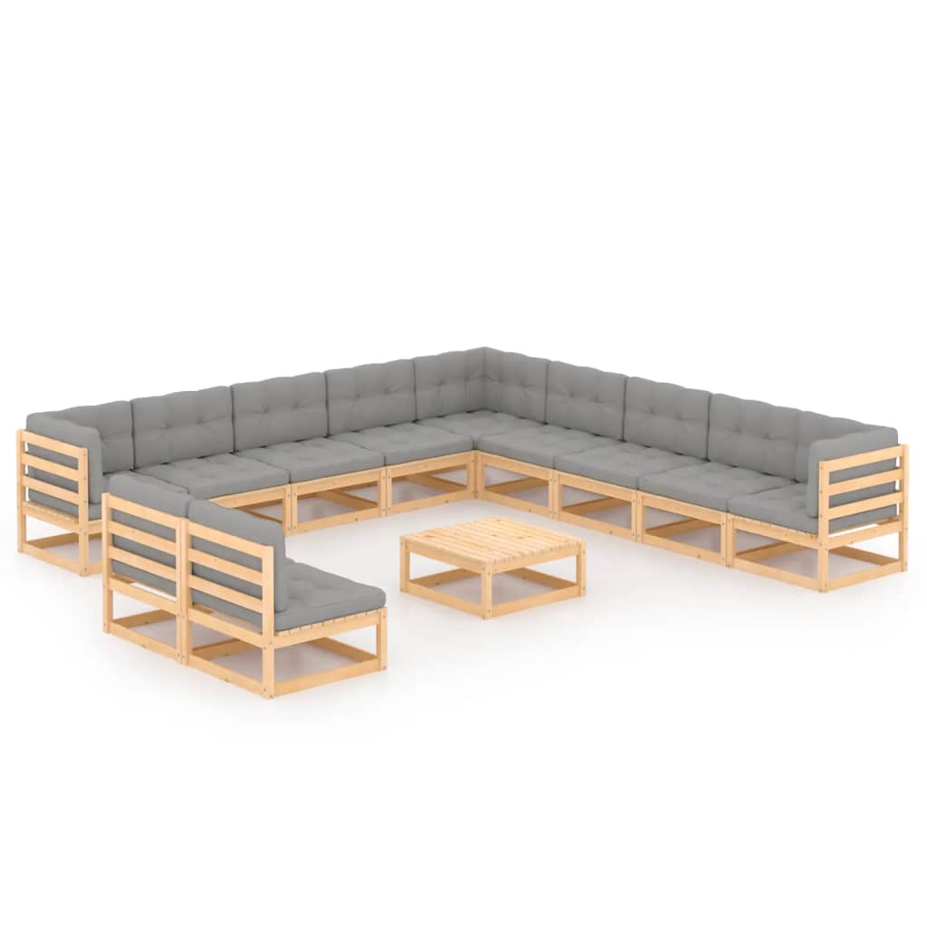 Set Divani da Giardino 12 pz con Cuscini Legno Massello di Pino - homemem39