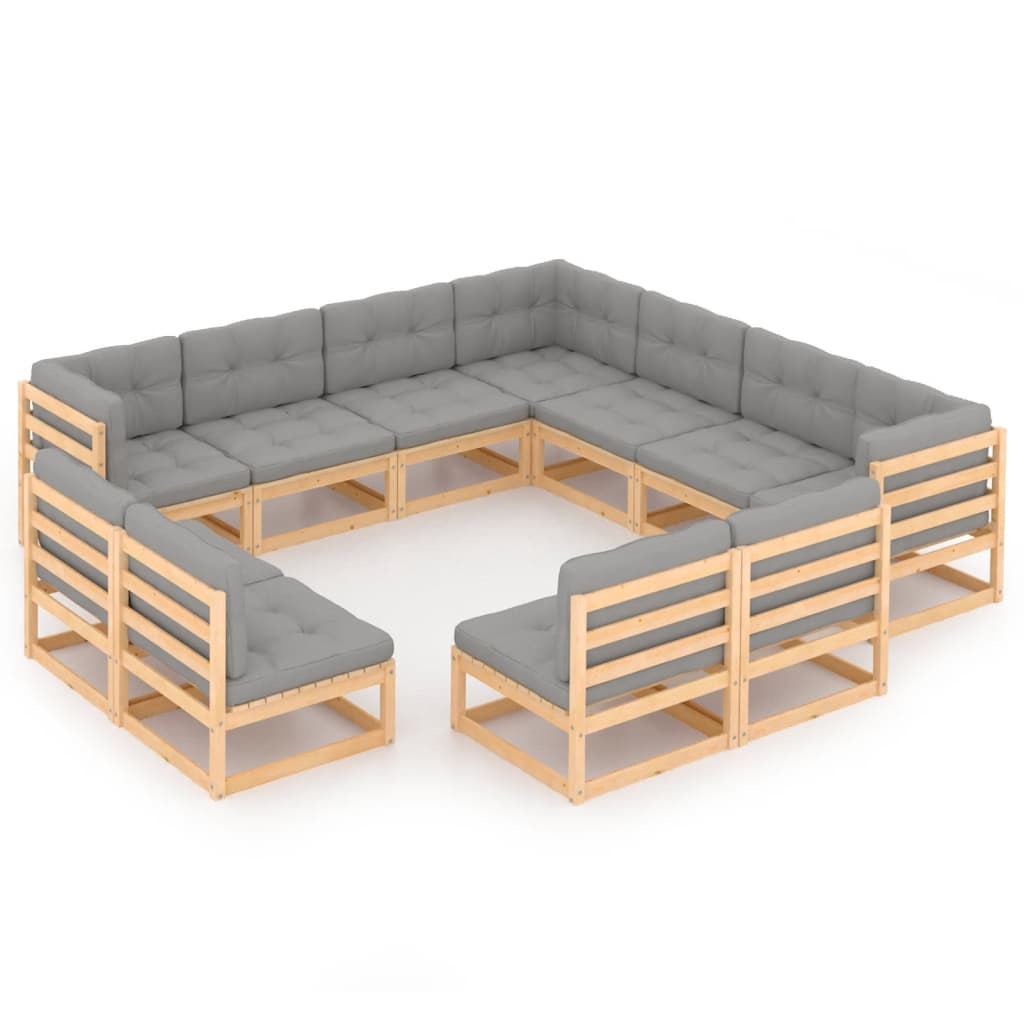 Set Divani da Giardino 11 pz con Cuscini Legno Massello di Pino - homemem39