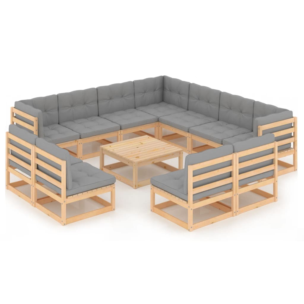 Set Divani da Giardino 12 pz con Cuscini Legno Massello di Pino - homemem39