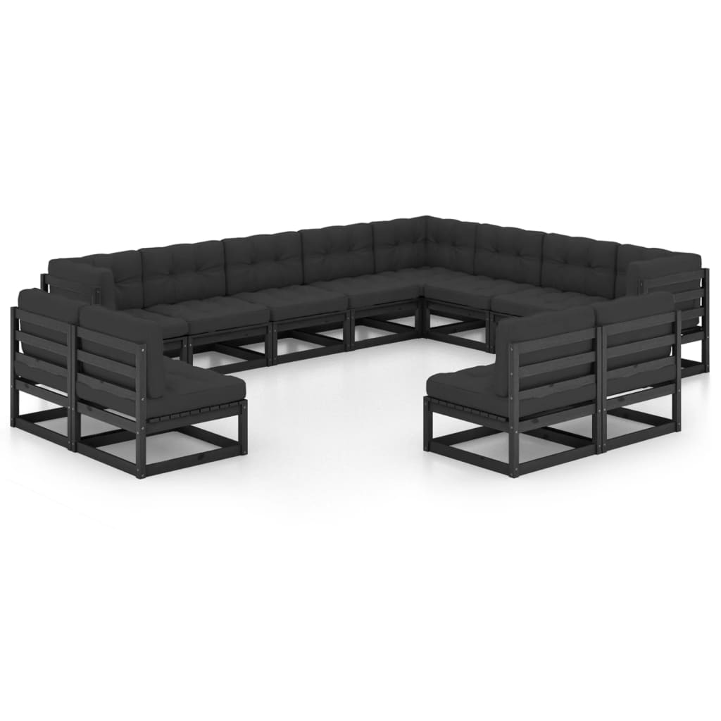 Set Divani da Giardino 12 pz con Cuscini Massello di Pino Nero - homemem39