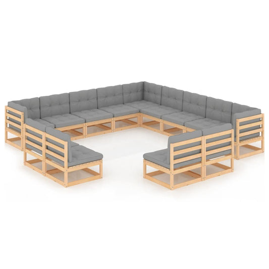 Set Divani da Giardino 13 pz con Cuscini Legno Massello di Pino - homemem39