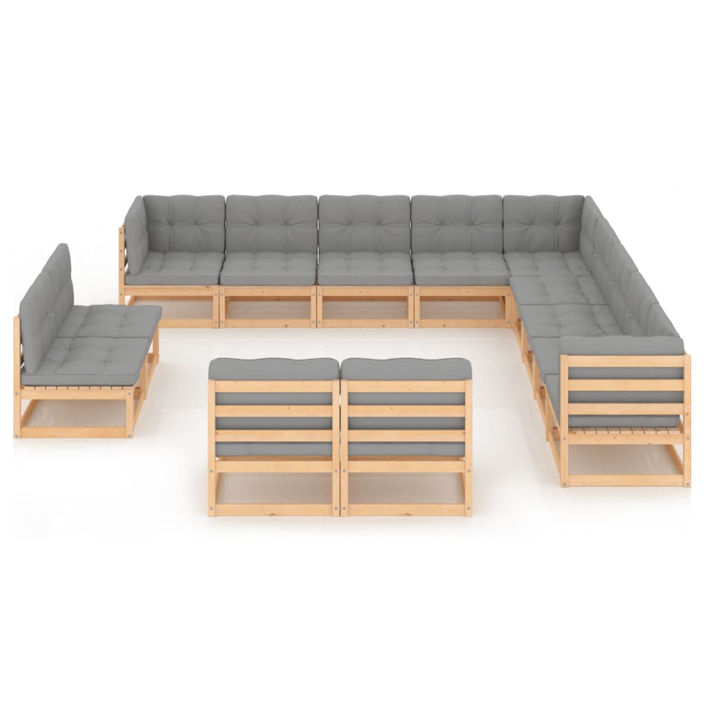 Set Divani da Giardino 13 pz con Cuscini Legno Massello di Pino - homemem39