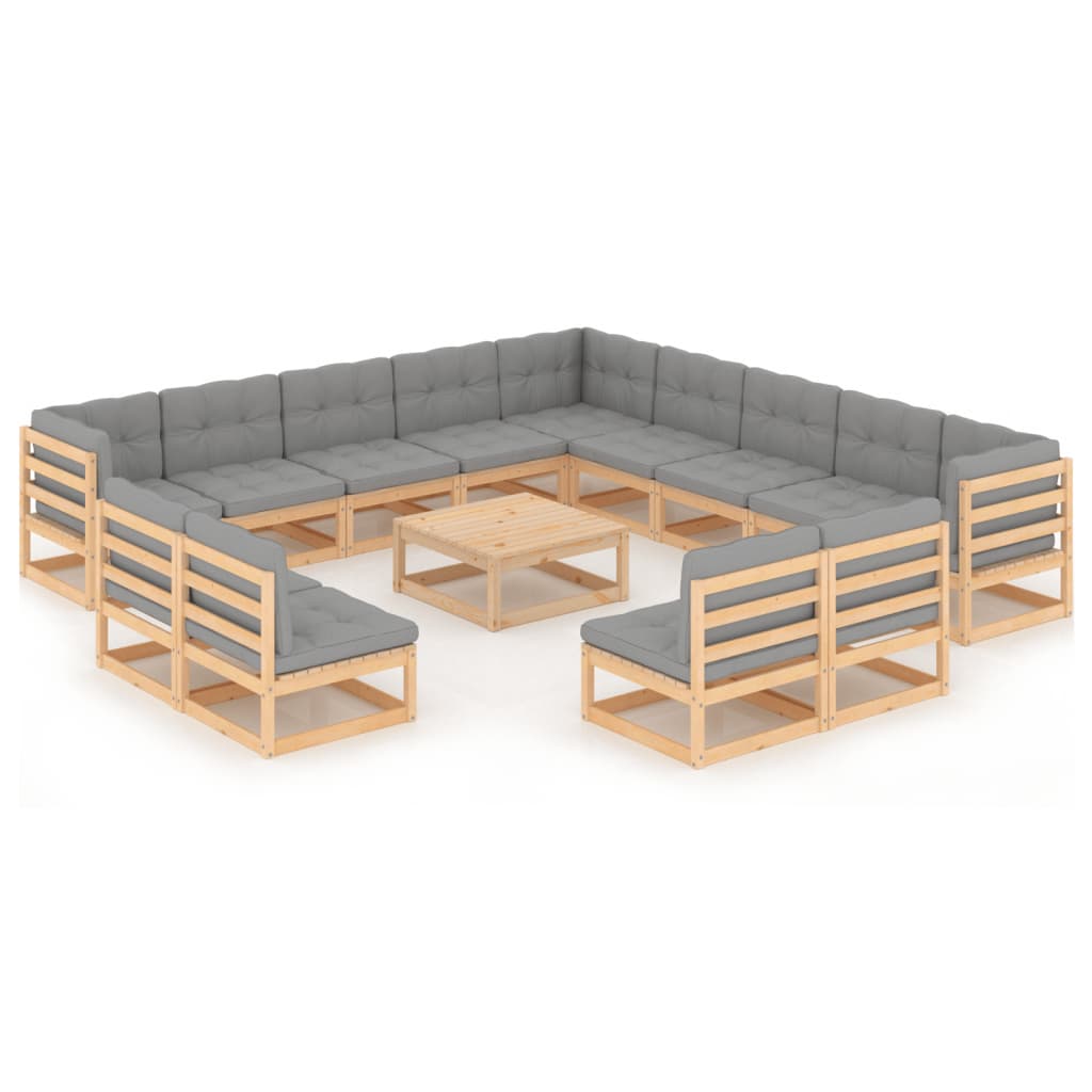 Set Divani da Giardino 14 pz con Cuscini Legno Massello di Pino - homemem39