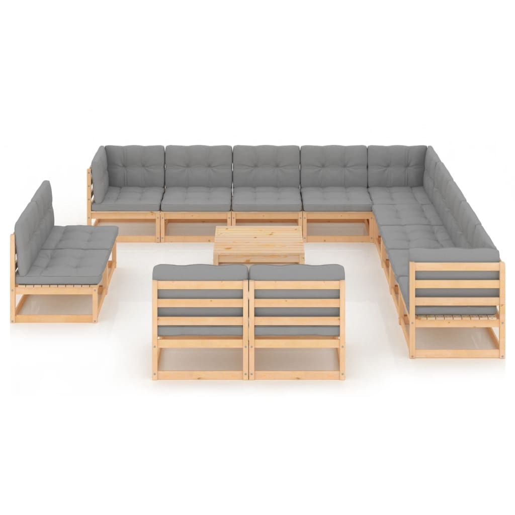 Set Divani da Giardino 14 pz con Cuscini Legno Massello di Pino - homemem39