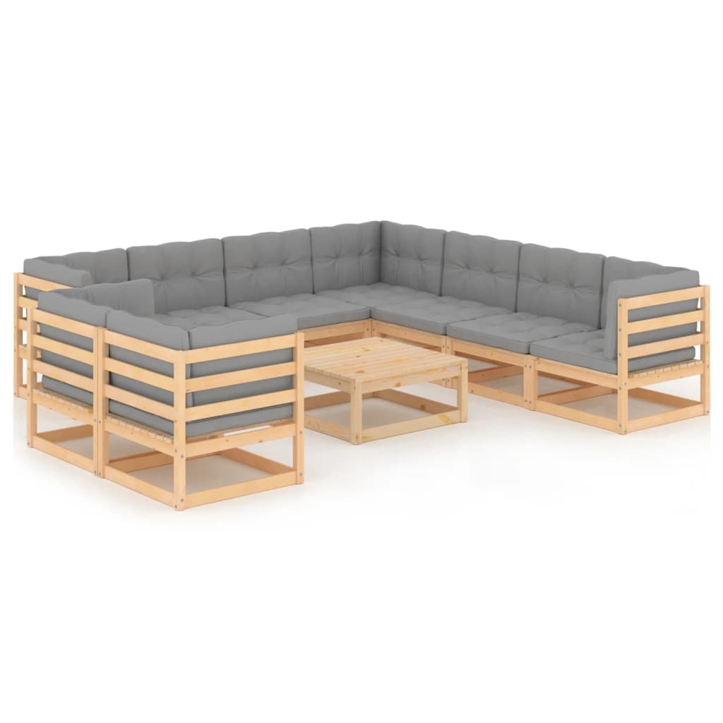 Set Divani da Giardino 10 pz con Cuscini Legno Massello di Pino - homemem39