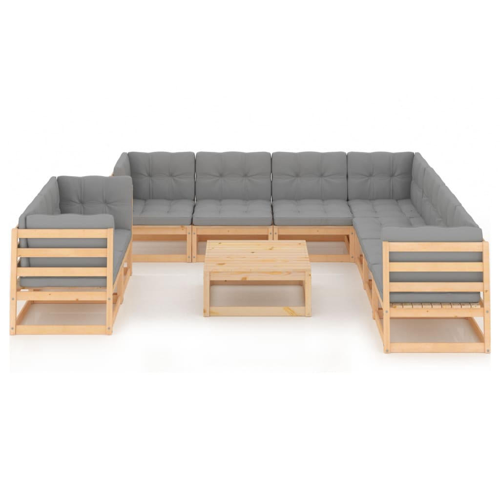 Set Divani da Giardino 10 pz con Cuscini Legno Massello di Pino - homemem39