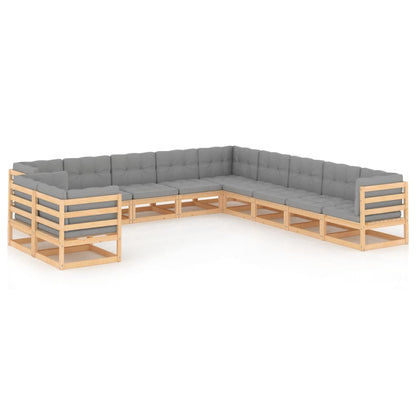 Set Divani da Giardino 11 pz con Cuscini Legno Massello di Pino - homemem39