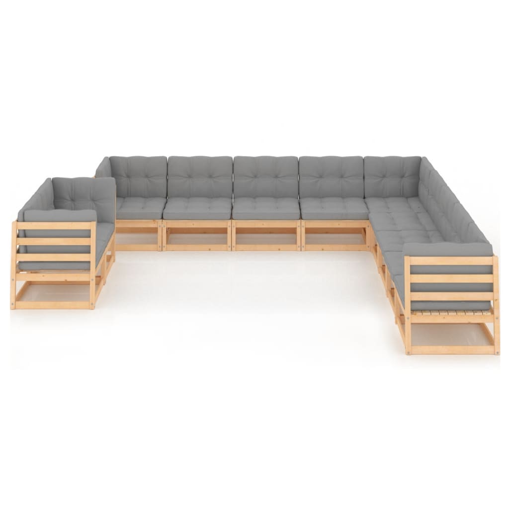 Set Divani da Giardino 11 pz con Cuscini Legno Massello di Pino - homemem39