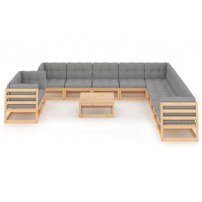 Set Divani da Giardino 12 pz con Cuscini Legno Massello di Pino - homemem39