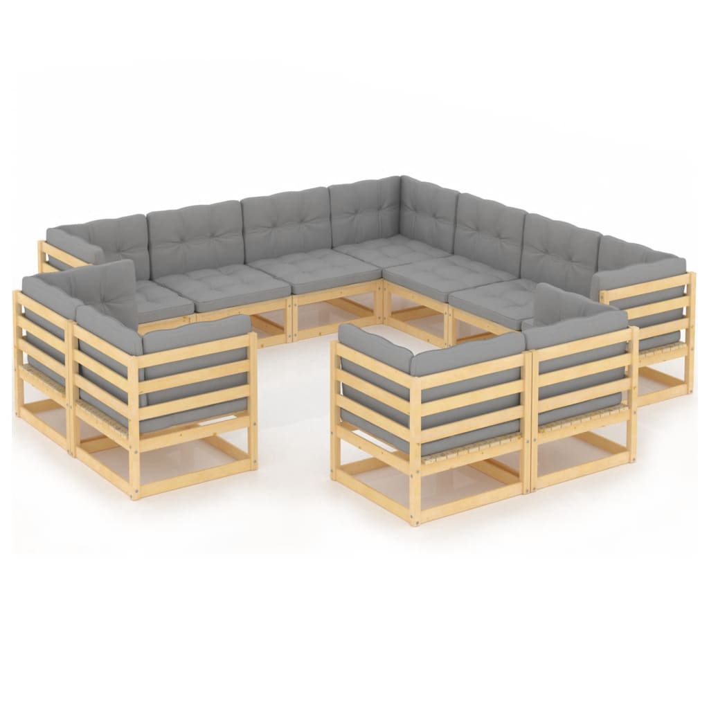 Set Divani da Giardino 11 pz con Cuscini Legno Massello di Pino - homemem39