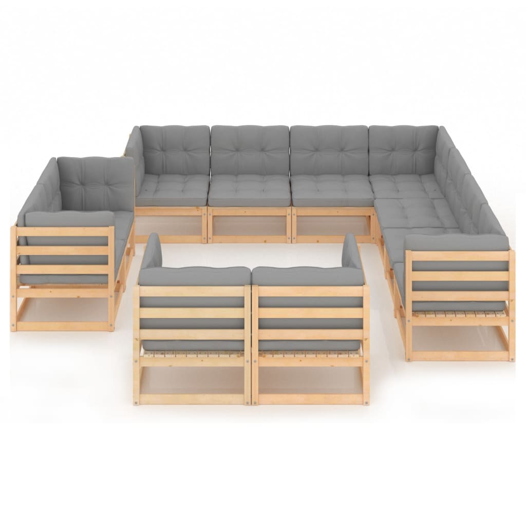 Set Divani da Giardino 11 pz con Cuscini Legno Massello di Pino - homemem39