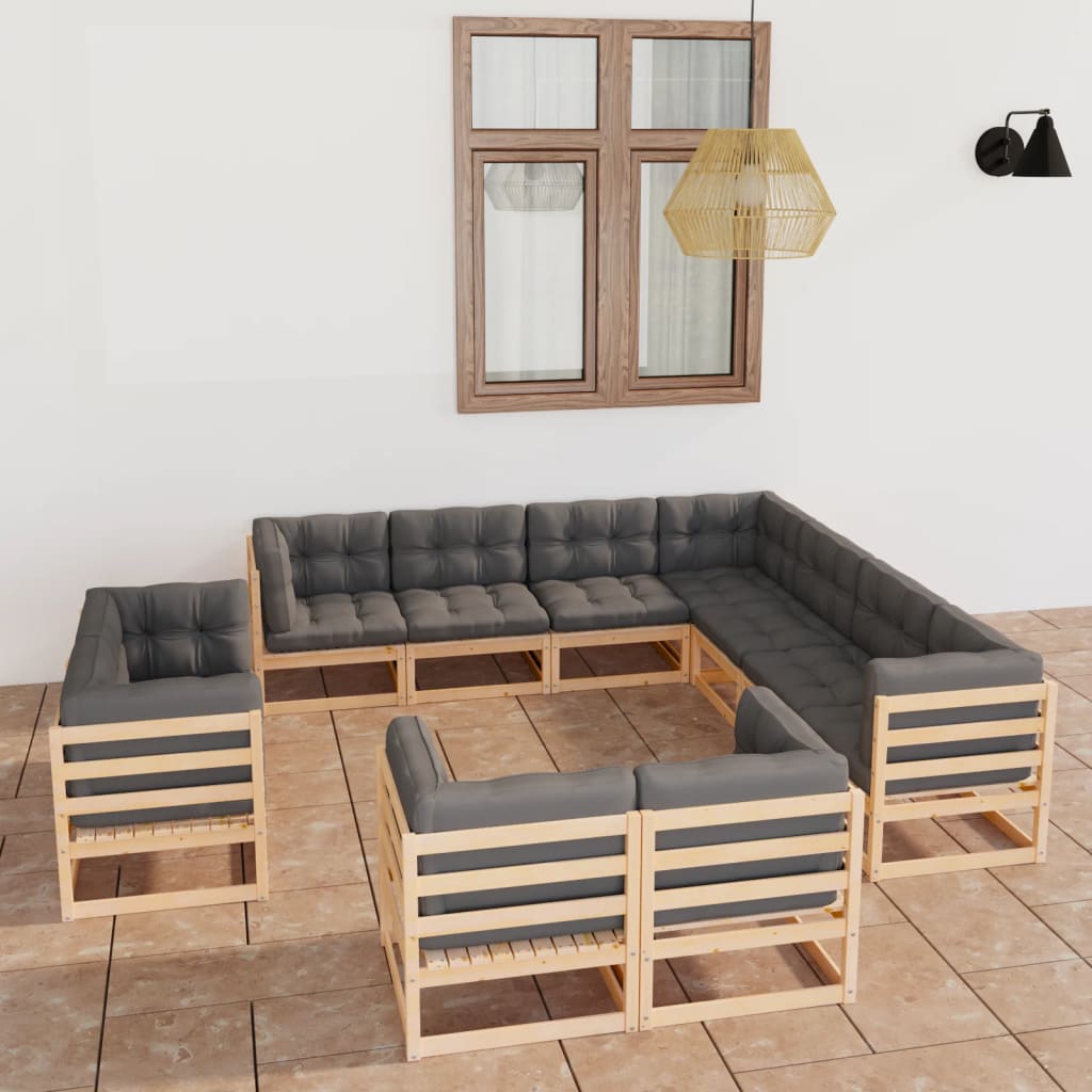 Set Divani da Giardino 11 pz con Cuscini Legno Massello di Pino - homemem39