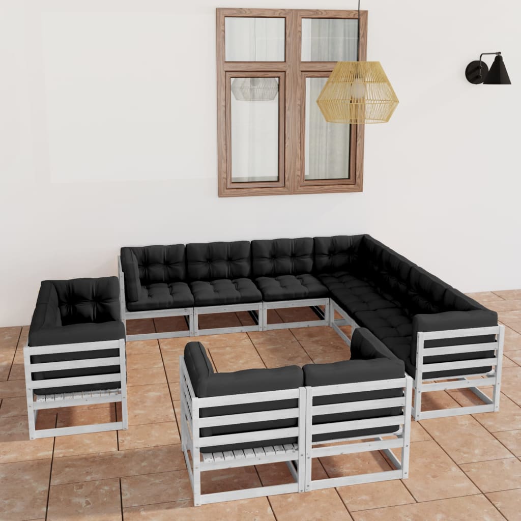 Set Divani da Giardino 11pz con Cuscini Massello di Pino Bianco - homemem39