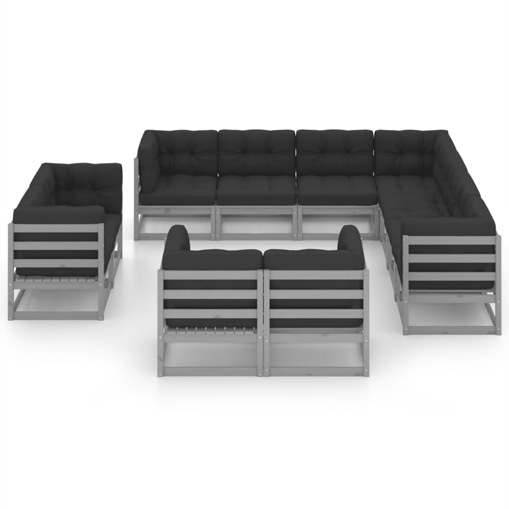 Set Divani da Giardino 11 pz Grigio Cuscini Massello di Pino - homemem39