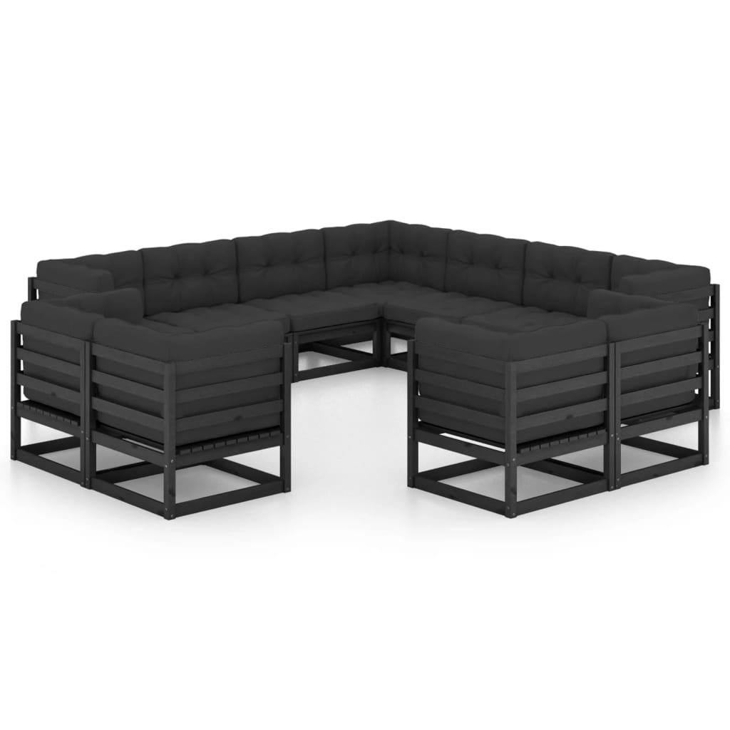 Set Divani da Giardino 11 pz con Cuscini Massello di Pino Nero - homemem39