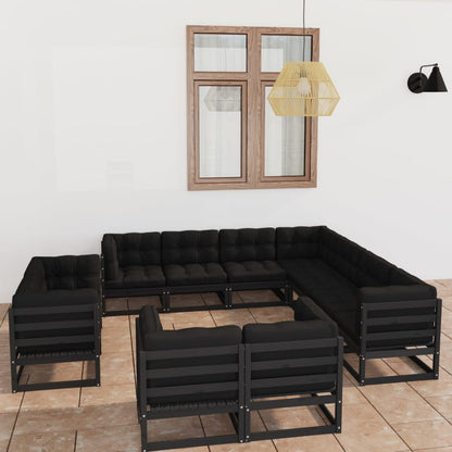 Set Divani da Giardino 11 pz con Cuscini Massello di Pino Nero - homemem39