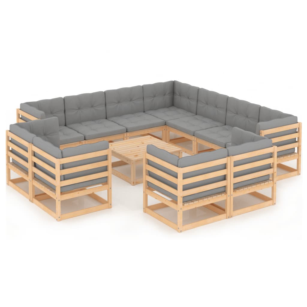 Set Divani da Giardino 12 pz con Cuscini Legno Massello di Pino - homemem39