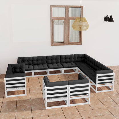 Set Divani da Giardino 12 pz Cuscini Bianchi Massello di Pino - homemem39