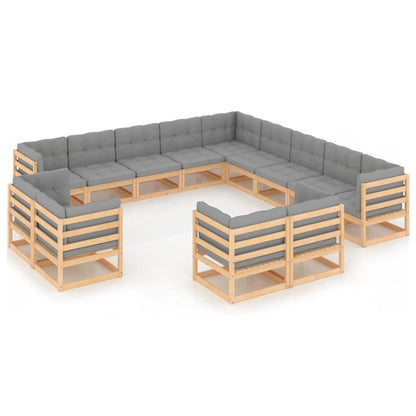 Set Divani da Giardino 13 pz con Cuscini Legno Massello di Pino - homemem39