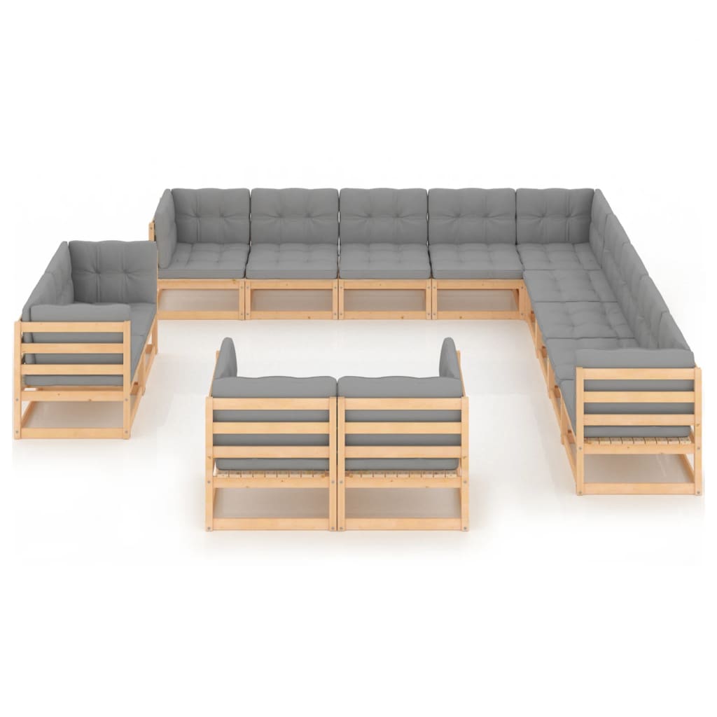 Set Divani da Giardino 13 pz con Cuscini Legno Massello di Pino - homemem39