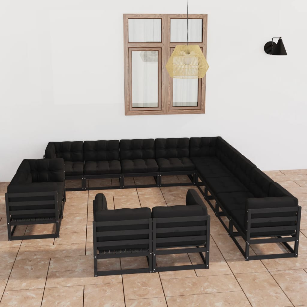 Set Divani da Giardino 13 pz con Cuscini Massello di Pino Nero - homemem39