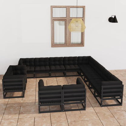 Set Divani da Giardino 13 pz con Cuscini Massello di Pino Nero - homemem39