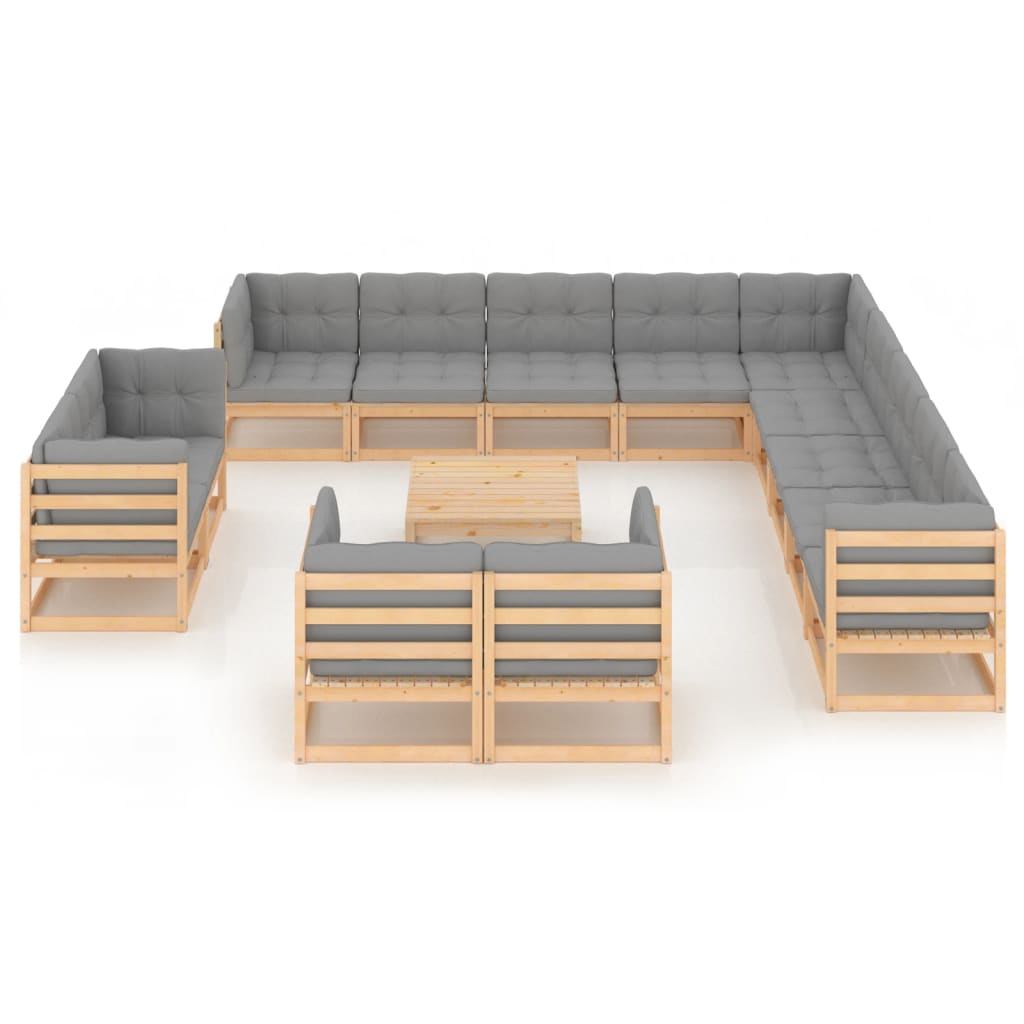 Set Divani da Giardino 14 pz con Cuscini Legno Massello di Pino - homemem39