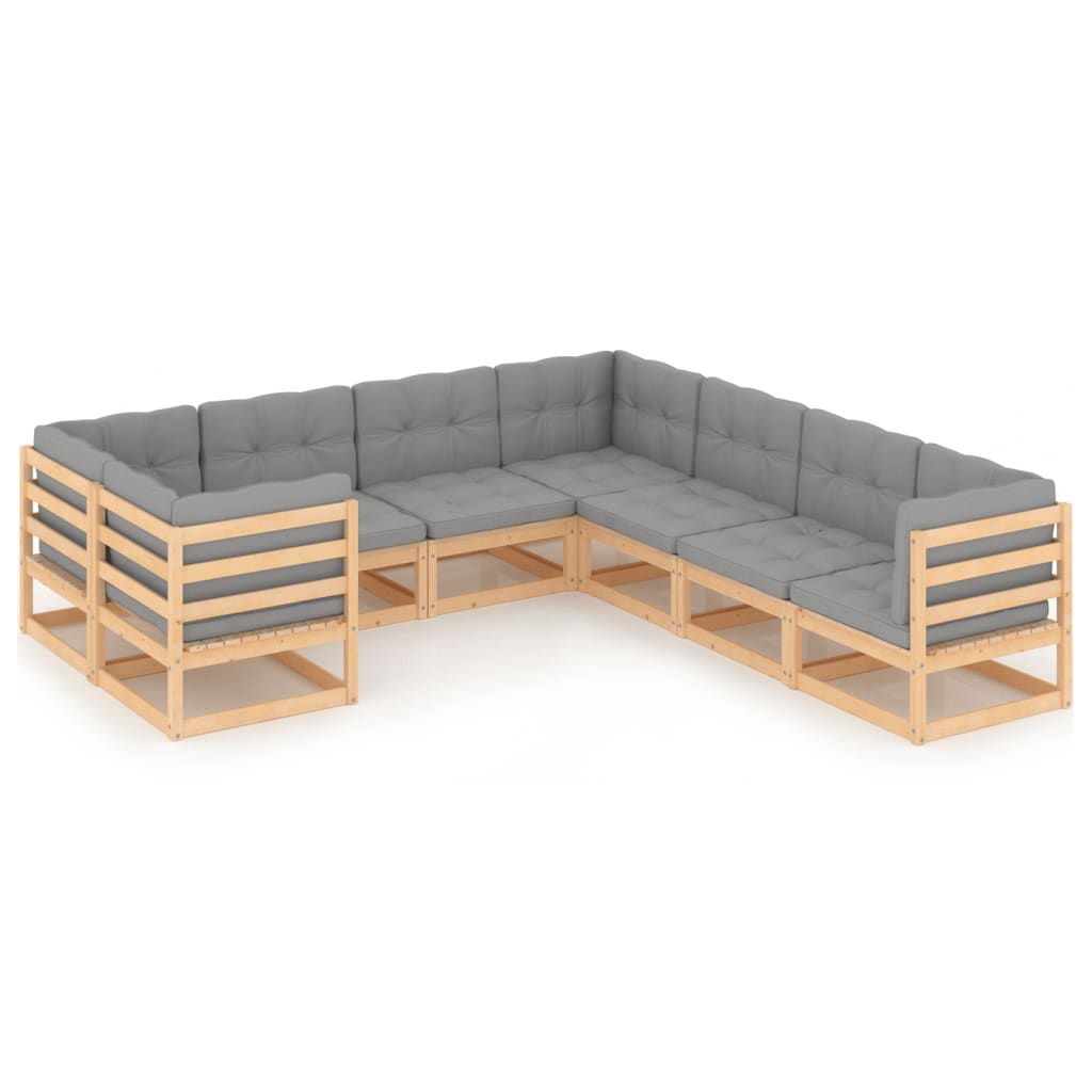 Set Divani da Giardino 8 pz con Cuscini Legno Massello di Pino - homemem39