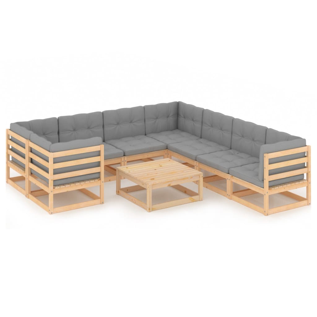 Set Divani da Giardino 9 pz con Cuscini Legno Massello di Pino - homemem39