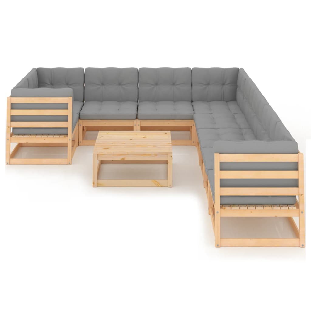 Set Divani da Giardino 10 pz con Cuscini Legno Massello di Pino - homemem39